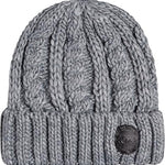 Roxy Women's Tram Beanie 2023 - A light grey beanie with a ribbed cuff and a small embroidered logo on the front.
