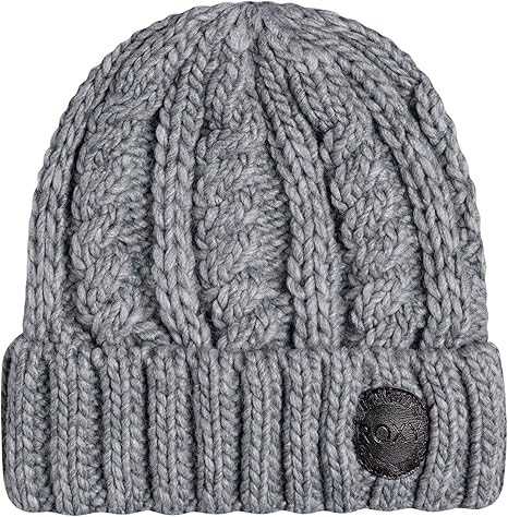 Roxy Women's Tram Beanie 2023 - A light grey beanie with a ribbed cuff and a small embroidered logo on the front.