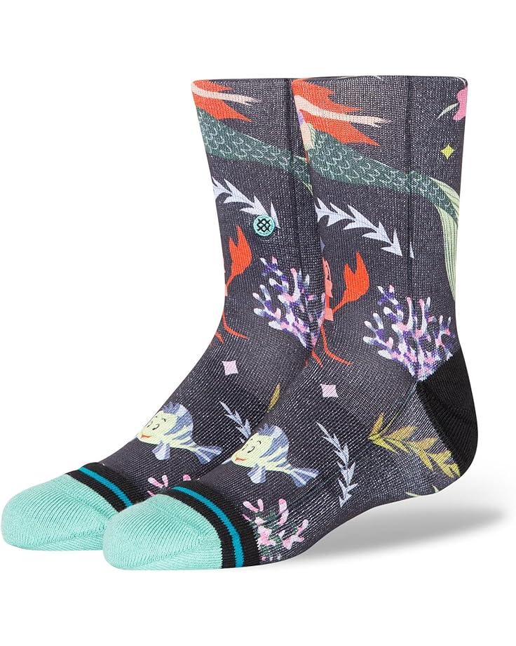 Stance Kids Ariel By Estee Crew Socks 2024 - A pair of crew socks featuring Ariel from Disney's The Little Mermaid in a green and orange color scheme.