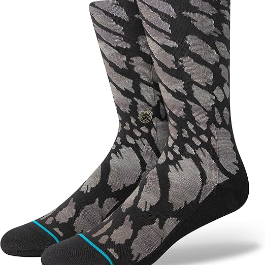 REPTILIOUS CREW SOCK 2024 - Socks with a reptile skin pattern in shades of brown and gray.
