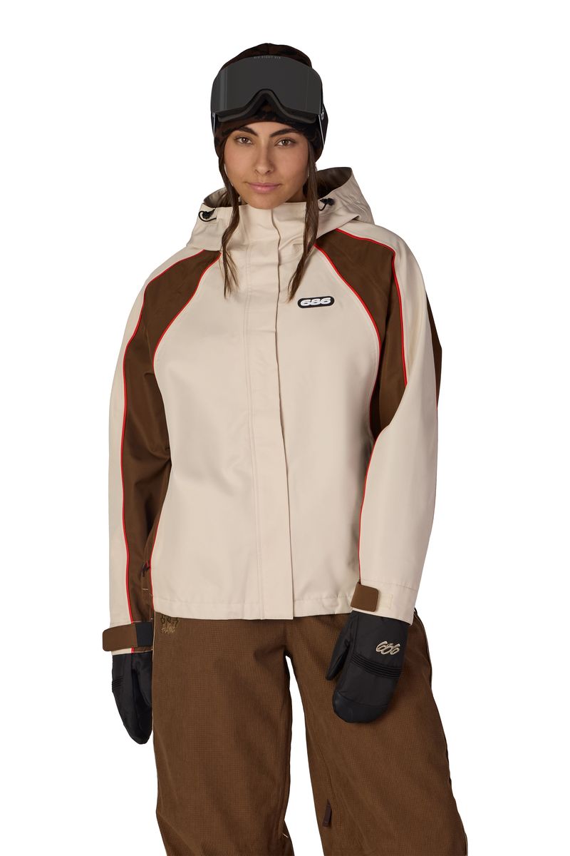 Colorblock hologram shell jacket with hood, front zipper, and G66 logo patch
