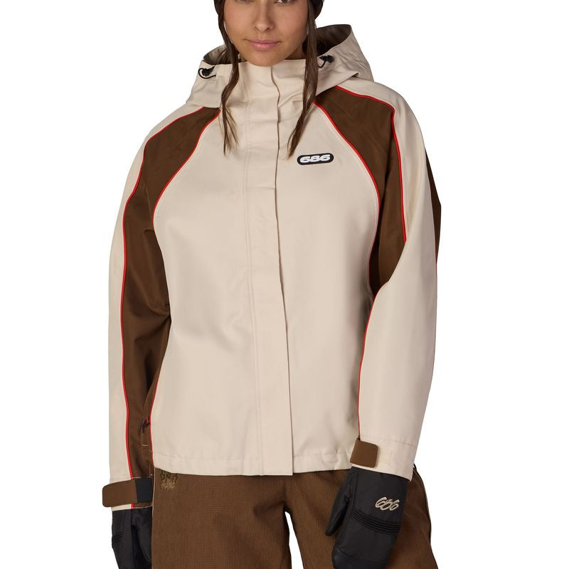 Colorblock hologram shell jacket with hood, front zipper, and G66 logo patch