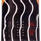 Whitespace Powder - A black snowboard with white wavy lines on it, featuring a red and orange gradient at the top.