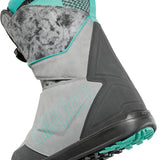 ThirtyTwo Women's Lashed Double BOA Snowboard Boot 2025 - A gray snowboard boot with a black sole and teal accents, featuring two BOA dials on the side.