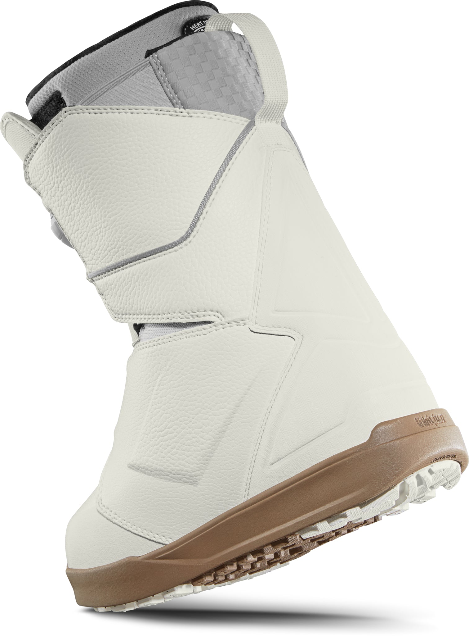 ThirtyTwo Women's Lashed Double BOA Snowboard Boot 2025 - A white snowboard boot with a textured leather upper and brown rubber sole.