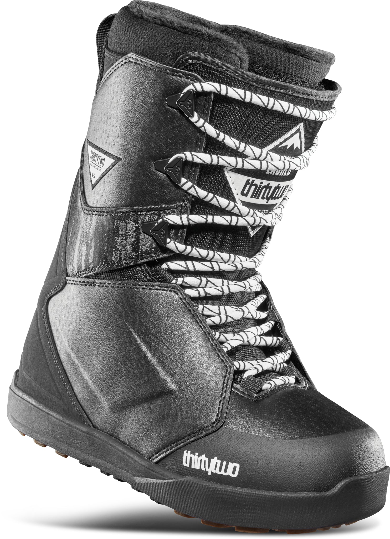 ThirtyTwo Women's Lashed Snowboard Boot 2025 - A black snowboard boot with a white logo on the side and laces.