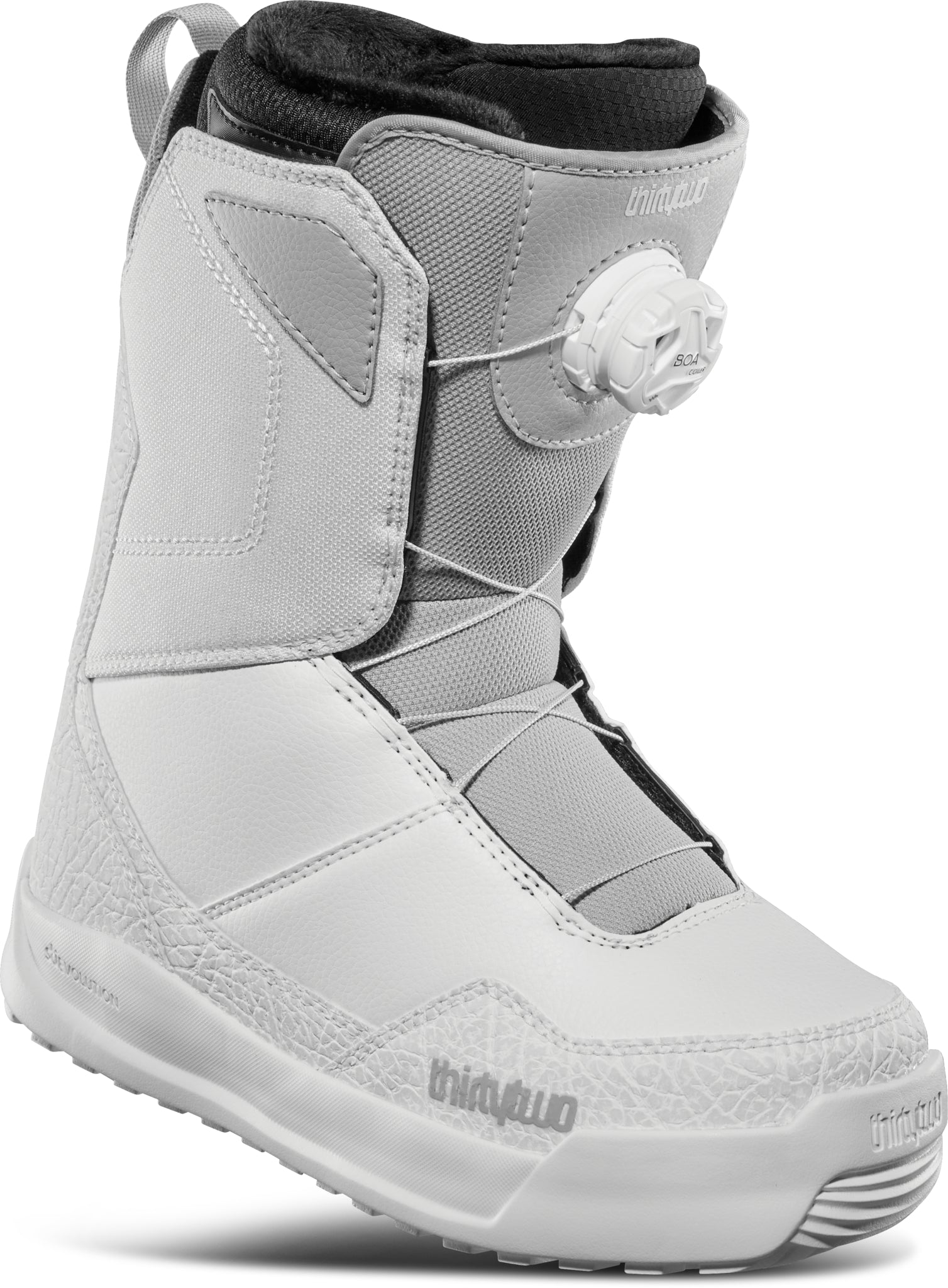 ThirtyTwo Women's Shifty BOA Snowboard Boot 2025 - A light gray snowboard boot with a textured pattern on the toe and heel, featuring a white BOA dial on the side.