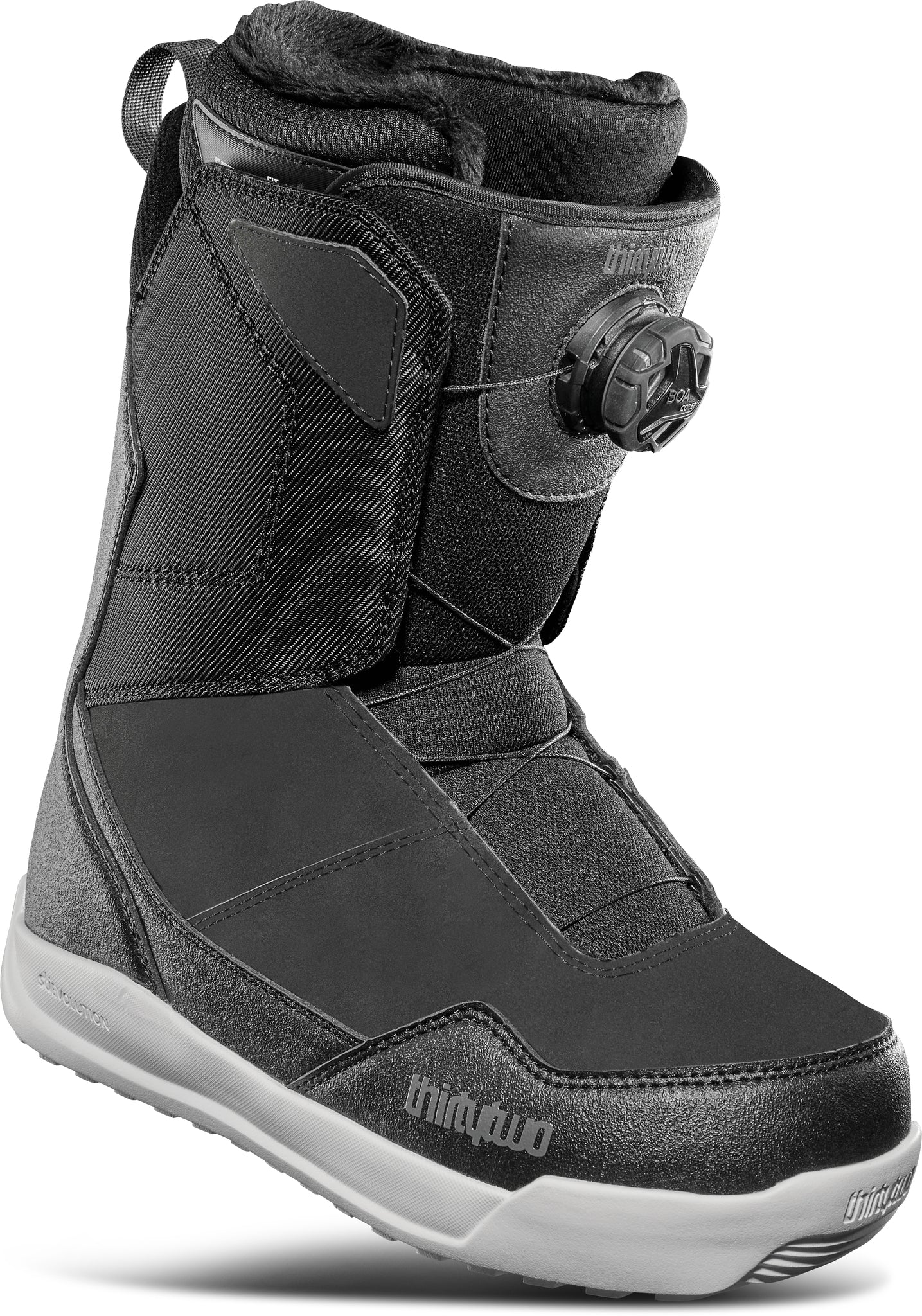 ThirtyTwo Women's Shifty BOA Snowboard Boot 2025 - Black snowboard boot with a textured pattern on the toe and heel areas, featuring a BOA closure system on the side.