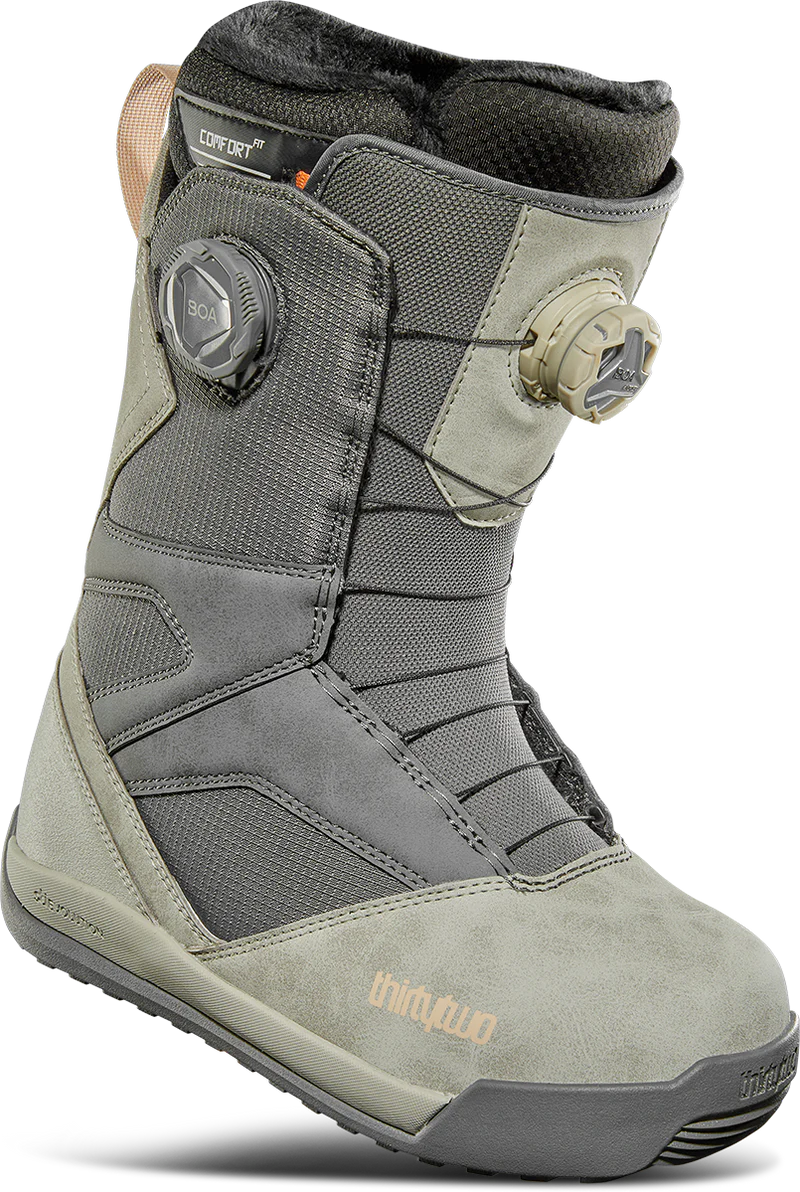 ThirtyTwo Women's STW Double Boa Snowboard Boot 2025 - A gray snowboard boot with a textured pattern on the upper and a black sole.