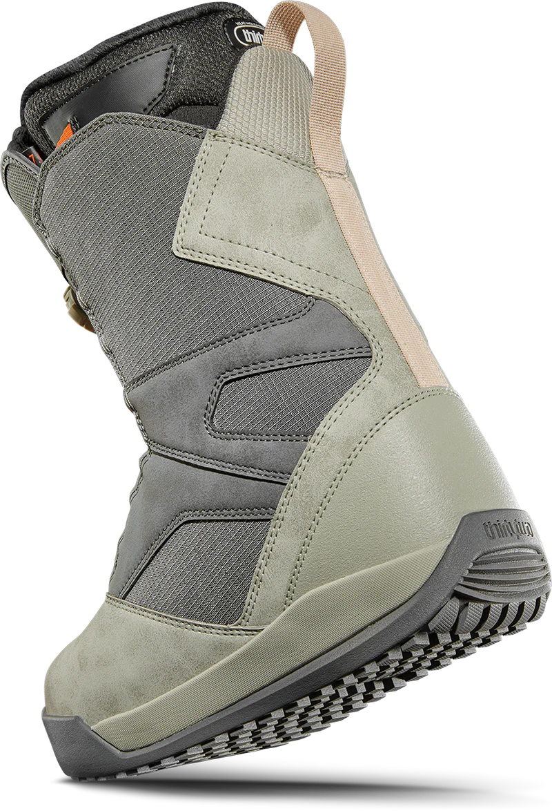 ThirtyTwo Women's STW Double Boa Snowboard Boot 2025 - A gray snowboard boot with a black strap and orange accents on the heel.