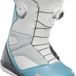 ThirtyTwo Women's STW Double Boa Snowboard Boot 2025 - A white and blue snowboard boot with a black sole, featuring two BOA dials on the side.