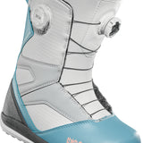 ThirtyTwo Women's STW Double Boa Snowboard Boot 2025 - A white and blue snowboard boot with a black sole, featuring two BOA dials on the side.