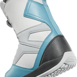ThirtyTwo Women's STW Double Boa Snowboard Boot 2025 - A white snowboard boot with a blue stripe and black accents on the toe cap, heel, and strap.
