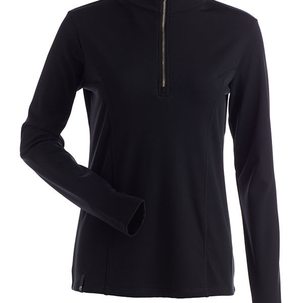 Nils Women's Robin 1/4 Zip T-Neck 2025 - A black zip-up sweater with a high collar and long sleeves.