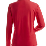 Nils Women's Robin 1/4 Zip T-Neck 2025 - A coral-colored, long-sleeved zip-up top with a high collar and zipper at the neck.