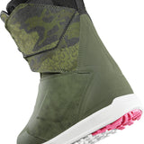 ThirtyTwo Women's Lashed Double BOA X B4BC Snowboard Boot 2025 - A green snowboard boot with a leopard print pattern on the upper portion and a white sole.