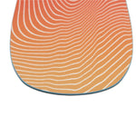 Nitro Alternator X Volcom Snowboard 2025 - A snowboard with a gradient orange and red color scheme, featuring white stripes in a wavy pattern.