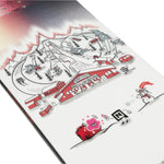 Nitro Team Pro Marcus Kleveland Snowboard 2025 - A snowboard with a red and white color scheme, featuring a graphic of a man riding it down a mountain.
