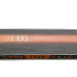 Nitro Team Snowboard 2025 - A black snowboard with white lettering and a red stripe along its bottom edge.