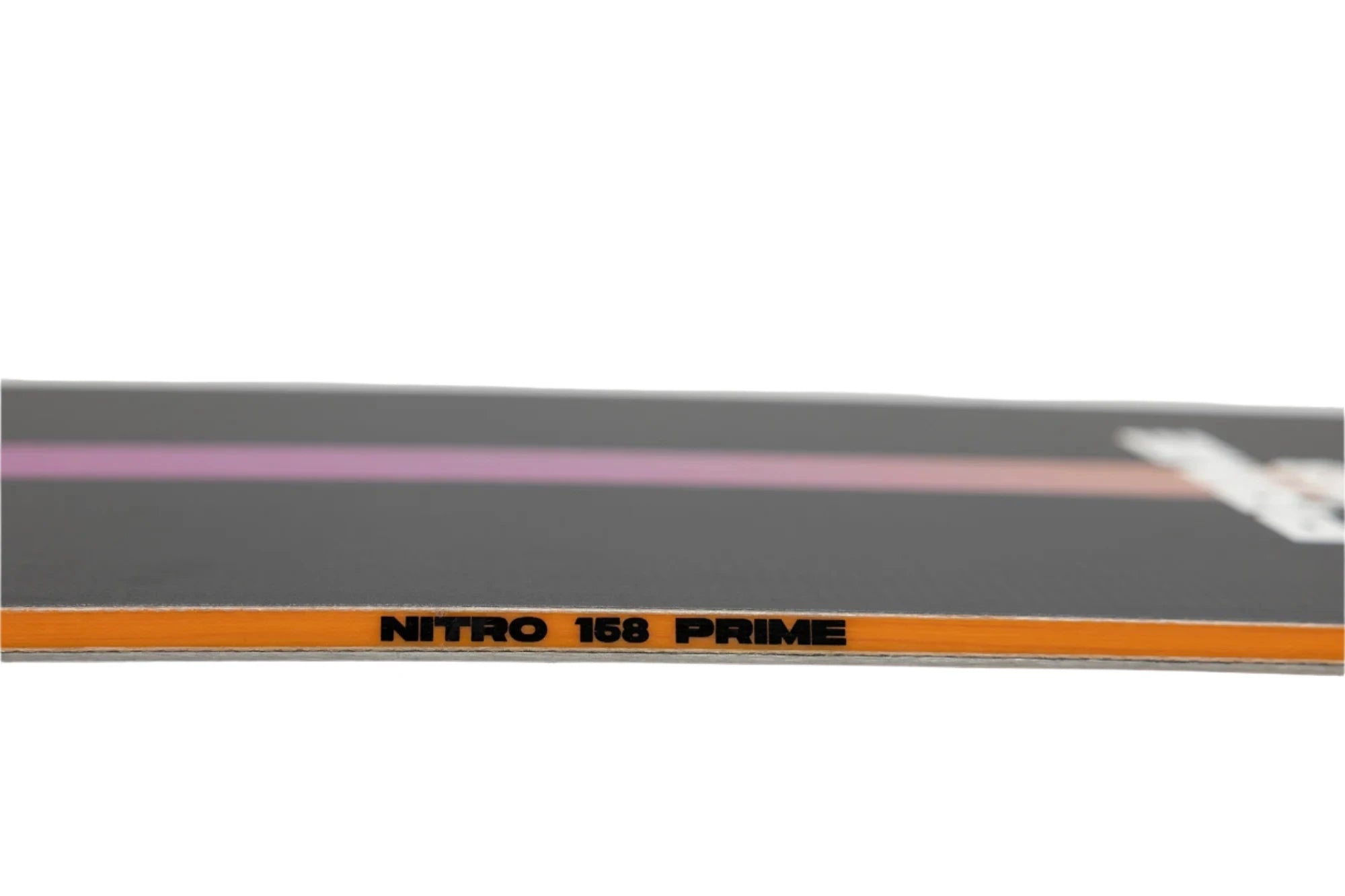 Nitro Prime Chroma Cam-Out Snowboard 2025 - A snowboard with a predominantly black base and purple accents, featuring a distinctive cam-out design on its top surface.
