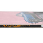 Nitro Cheap Thrills Snowboard 2025 - A blue snowboard with a white and black graphic design on a pink background.