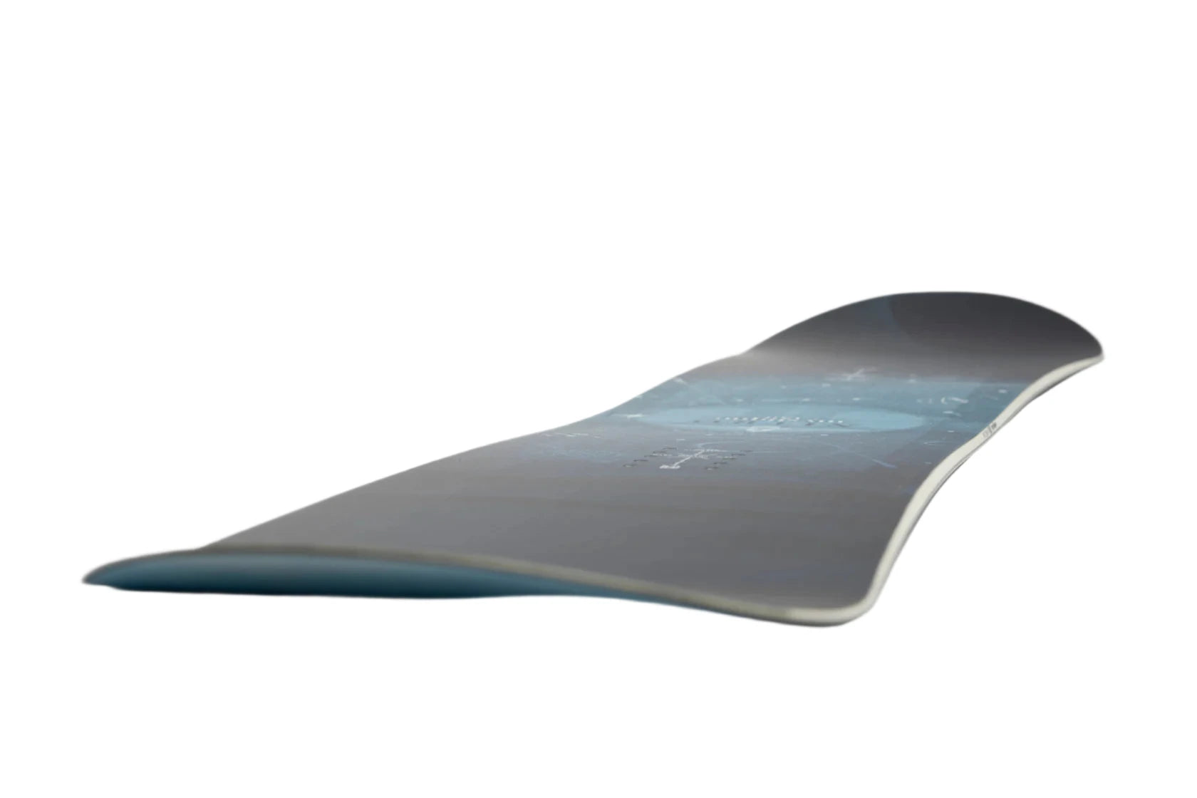 Nitro Women's Mystique Snowboard 2025 - A snowboard with a blue and white design on its top surface.