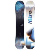 Nitro Women's Lectra Cam-Out Snowboard 2025 - A black snowboard with a white floral pattern and blue accents.