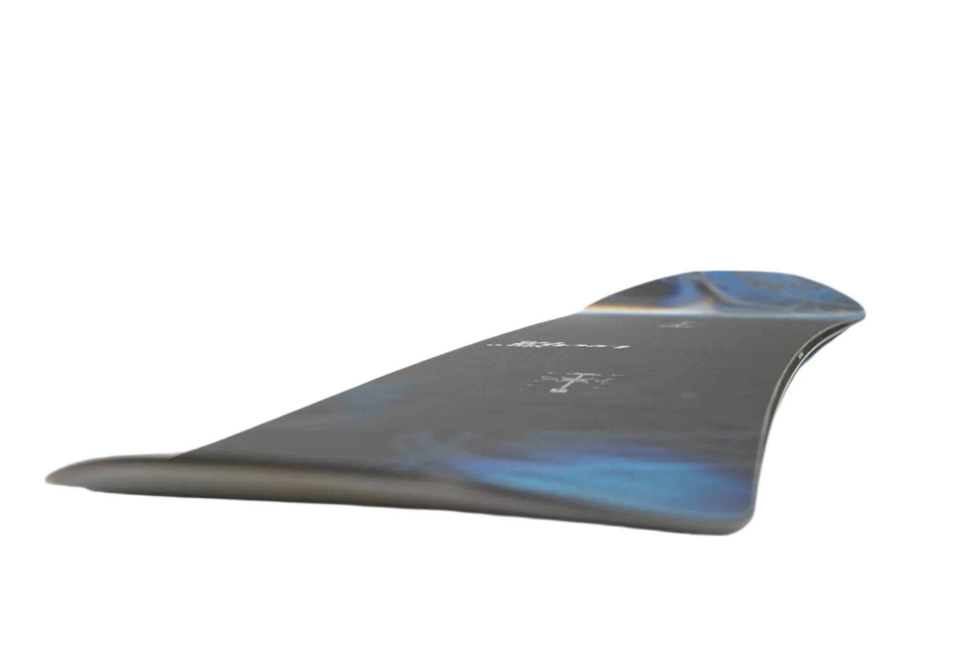 Nitro Women's Lectra Cam-Out Snowboard 2025 - A black snowboard with a blue and white patterned design on top of it.