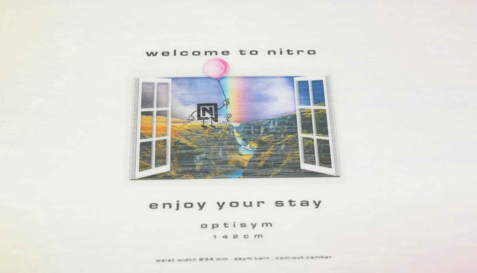 Nitro Women's Optisym Snowboard 2025 - A snowboard with a white base and black binding mounts.