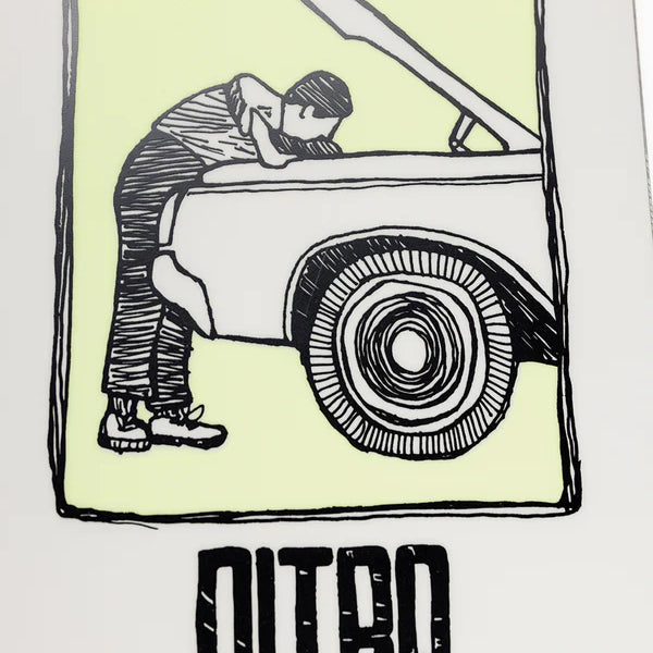 Nitro Alternator Snowboard 2026 - A snowboard with a black and white striped pattern on its bindings.