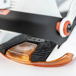 Nitro Phantom Snowboard Bindings 2025 - A pair of black bindings with silver screws and a rectangular orange logo on the top left corner.