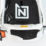Nitro Phantom Snowboard Bindings 2025 - White bindings with black straps and a white logo on top.