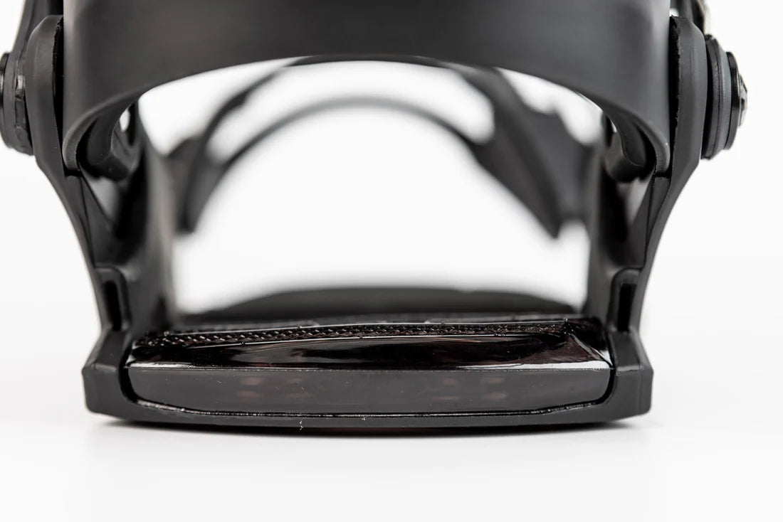 Nitro Phantom Snowboard Bindings 2025 - Black bindings with silver screws and a black strap on top of a white background.