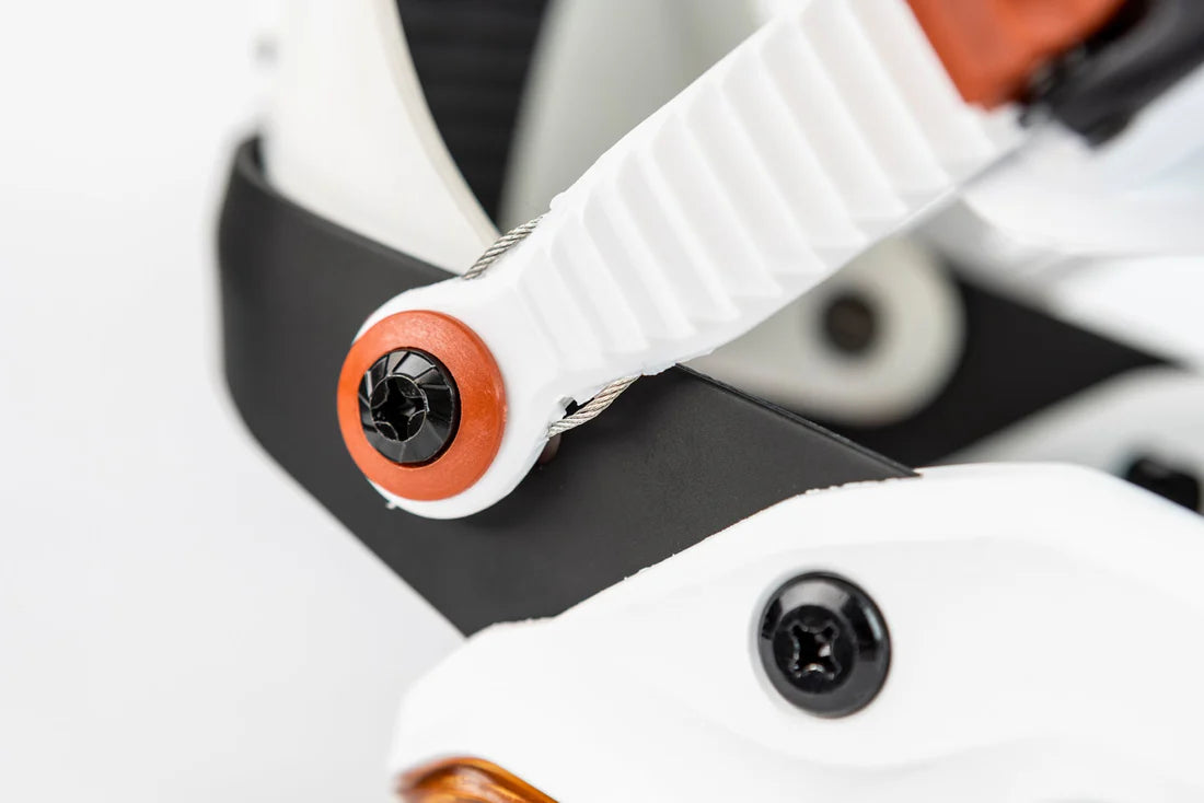 Nitro Phantom Snowboard Bindings 2025 - White bindings with black screws and silver cables.