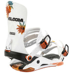 Nitro Phantom Snowboard Bindings 2025 - A pair of white snowboard bindings with orange accents and a black strap.