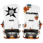 Nitro Phantom Snowboard Bindings 2025 - A pair of white snowboard bindings with a black starburst logo on top and copper-colored buckles.