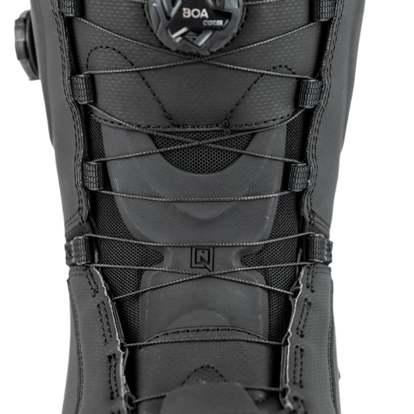 Nitro Darkseid Step On BOA Snowboard Boot 2025 - Black snowboard boots with a circular black BOA logo on top.