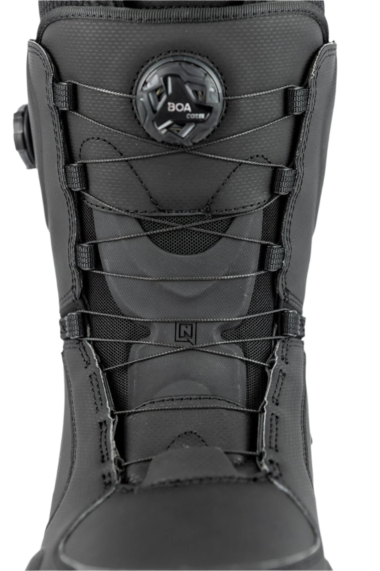 Nitro Darkseid Step On BOA Snowboard Boot 2025 - Black snowboard boots with a circular black BOA logo on top.