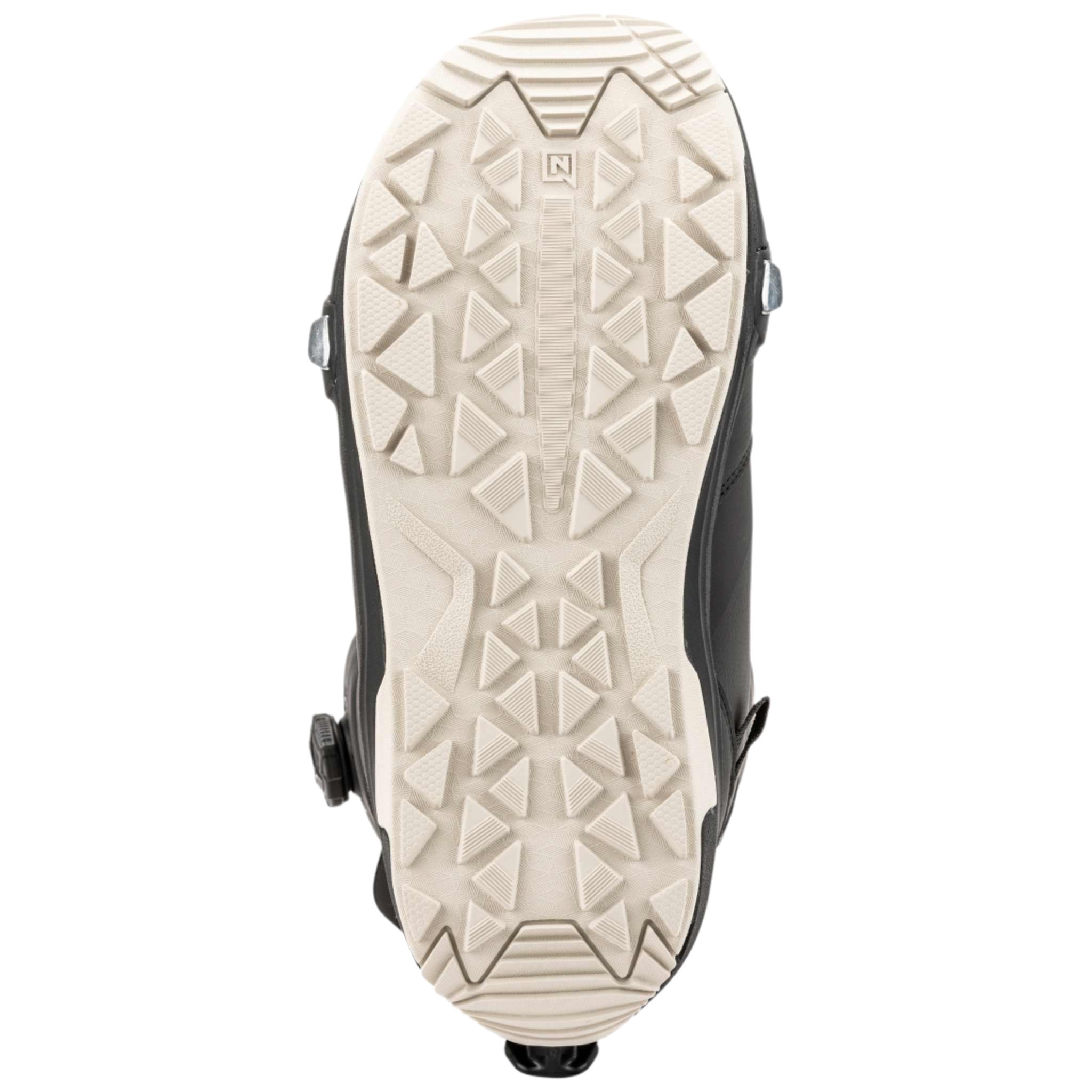 Nitro Darkseid Step On BOA Snowboard Boot 2025 - Black snowboard boot with silver hardware and a textured rubber outsole.