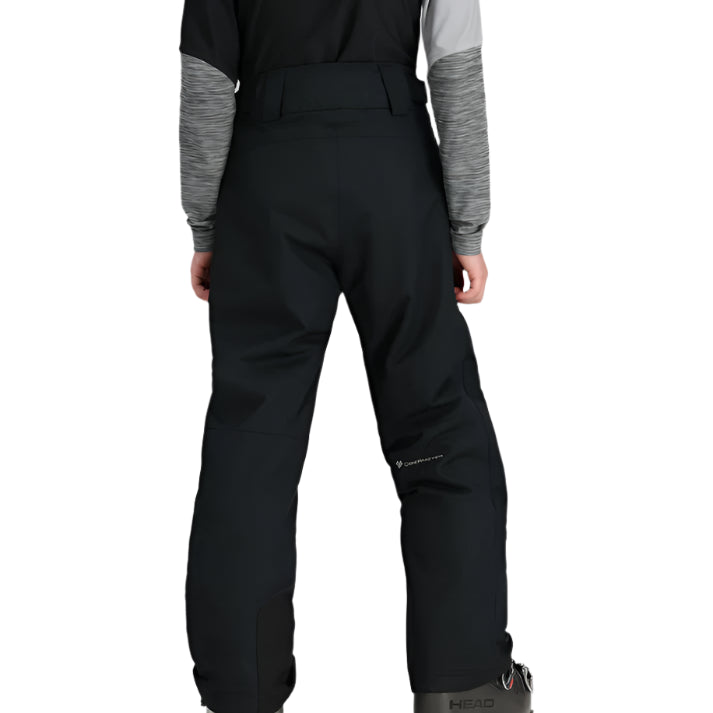 Obermeyer Junior's Timberline Insulated Pant 2025 - Black insulated ski pants with a white logo on the left leg.