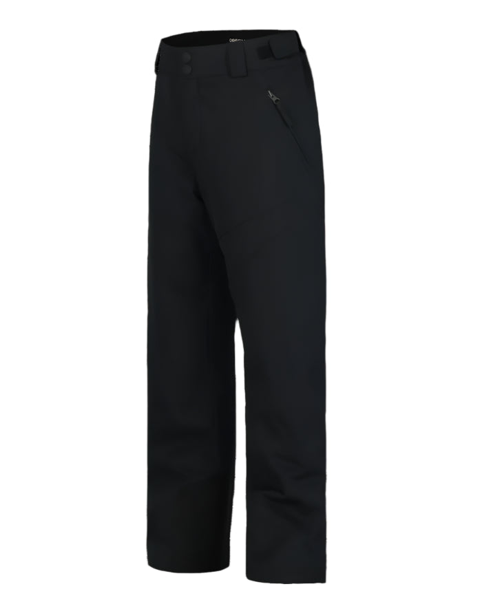 Obermeyer Junior's Timberline Insulated Pant 2025 - Black insulated ski pants with a zippered pocket on the right thigh.