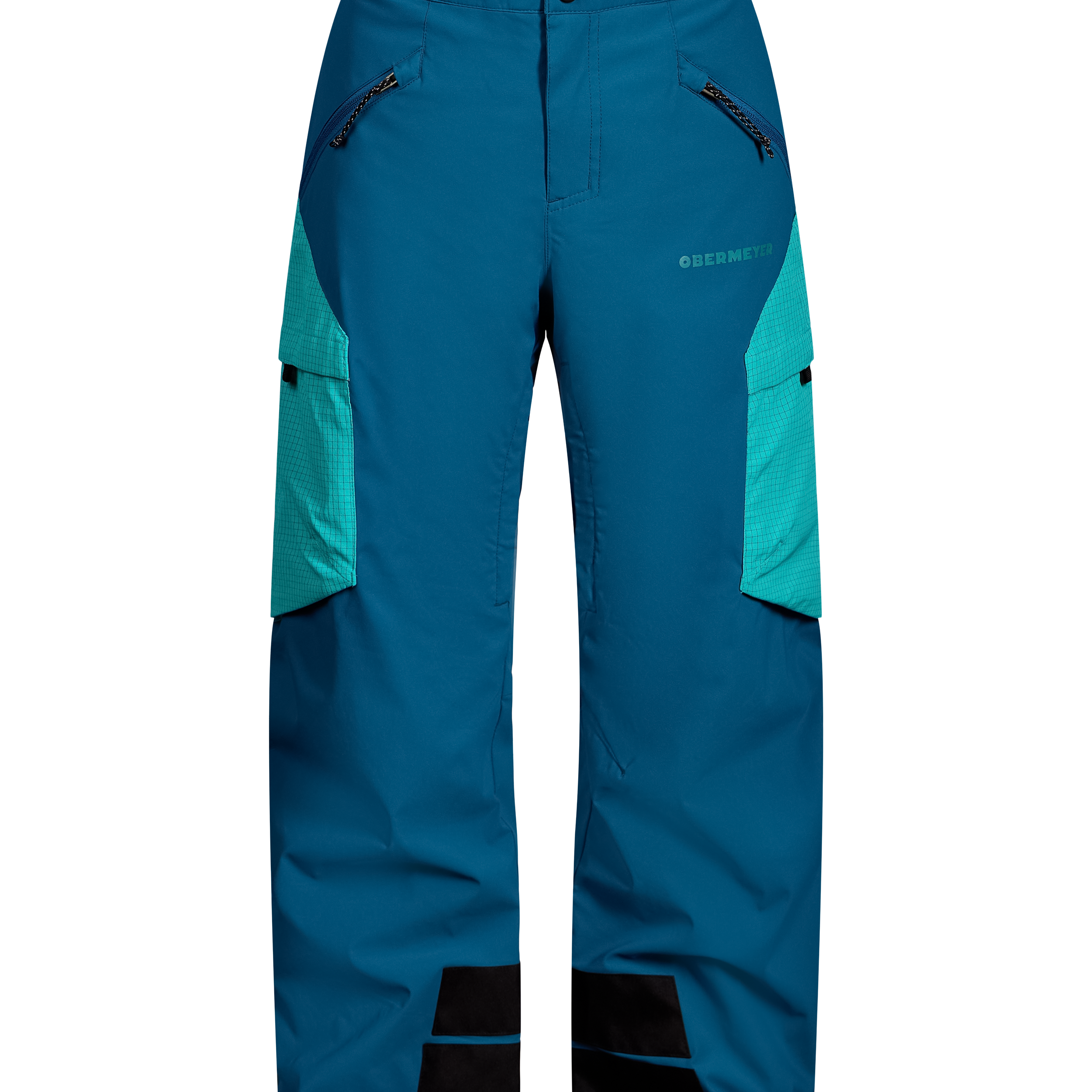 Obermeyer Jr. girls' insulated ski pants, Corsair teal, front close-up