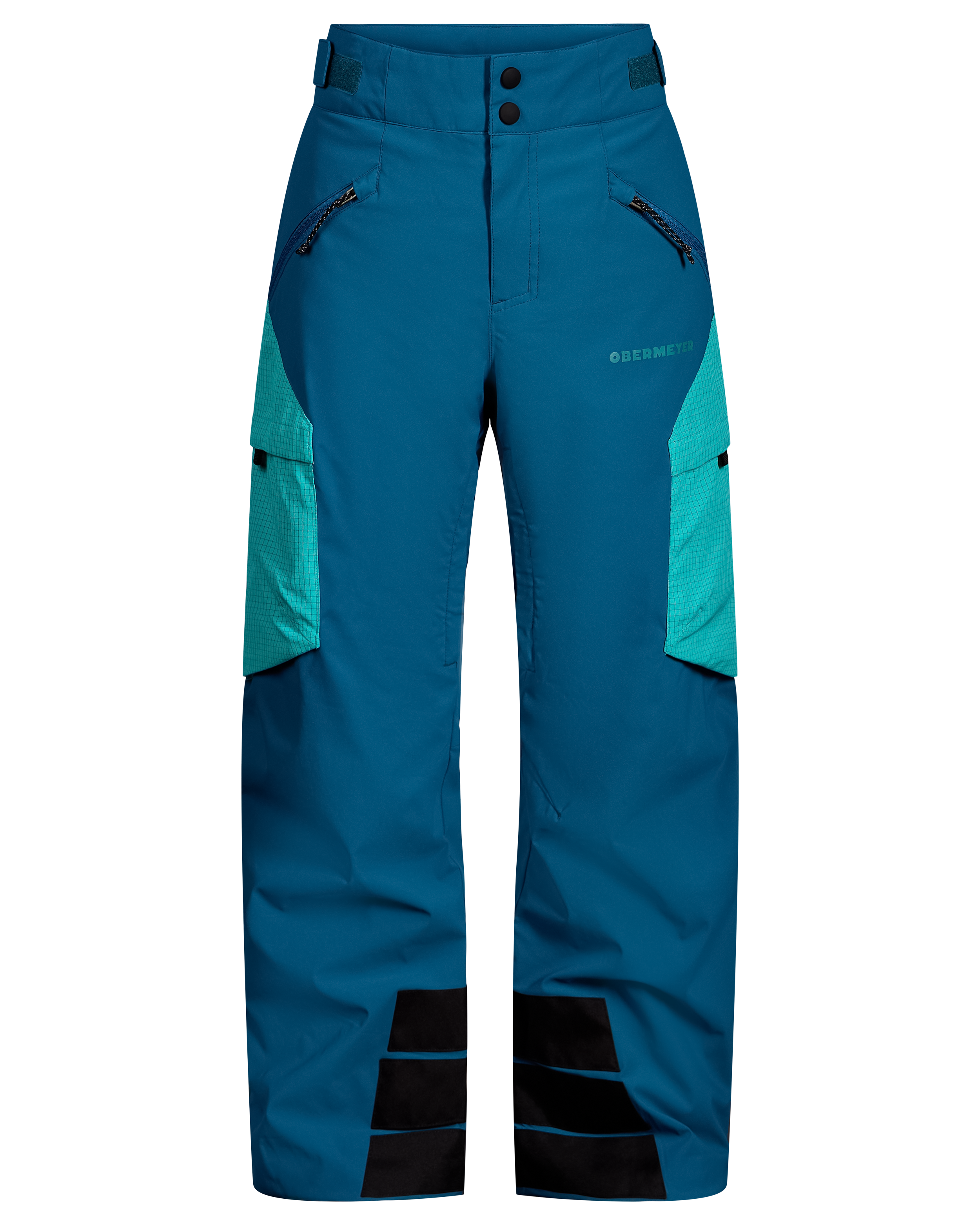 Obermeyer Jr. girls' insulated ski pants, Corsair teal, front close-up