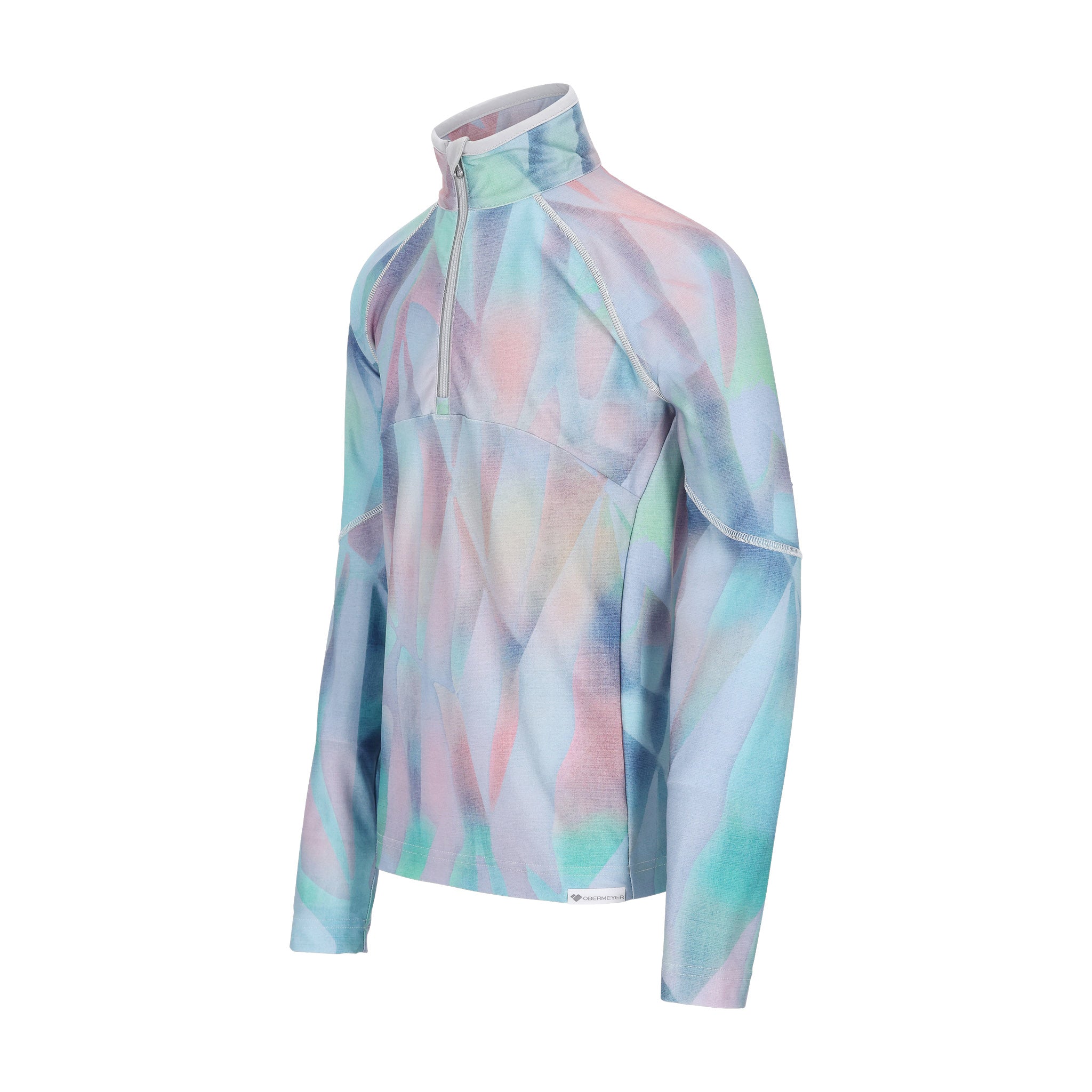 Obermeyer Junior's Banff 1/4 Zip Top 2025 - A pastel-colored, abstract patterned top with a quarter zip closure and long sleeves.