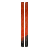 Blizzard Rustler 9 Skis 2025 - A pair of skis with a black and red color scheme, featuring a distinctive logo on the tip of each ski.