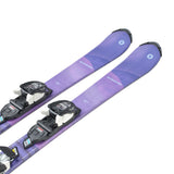 Blizzard Junior Pearl Skis with FDT JR 4.5 Bindings - A pair of purple skis with a textured pattern and white lettering, featuring the brand name "BLIZZARD" on the top of one ski.