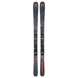 Blizzard Anomaly 88 D Skis with TCX 11 Bindings - Black skis with orange accents and a distinctive pattern of wavy lines on top, featuring black bindings.