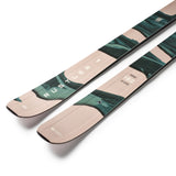 Blizzard Rustler 9 Skis 2026 - A pair of skis with a light-colored wood grain pattern on the top and bottom, featuring dark green accents and white lettering that reads "Rustler" along the length.