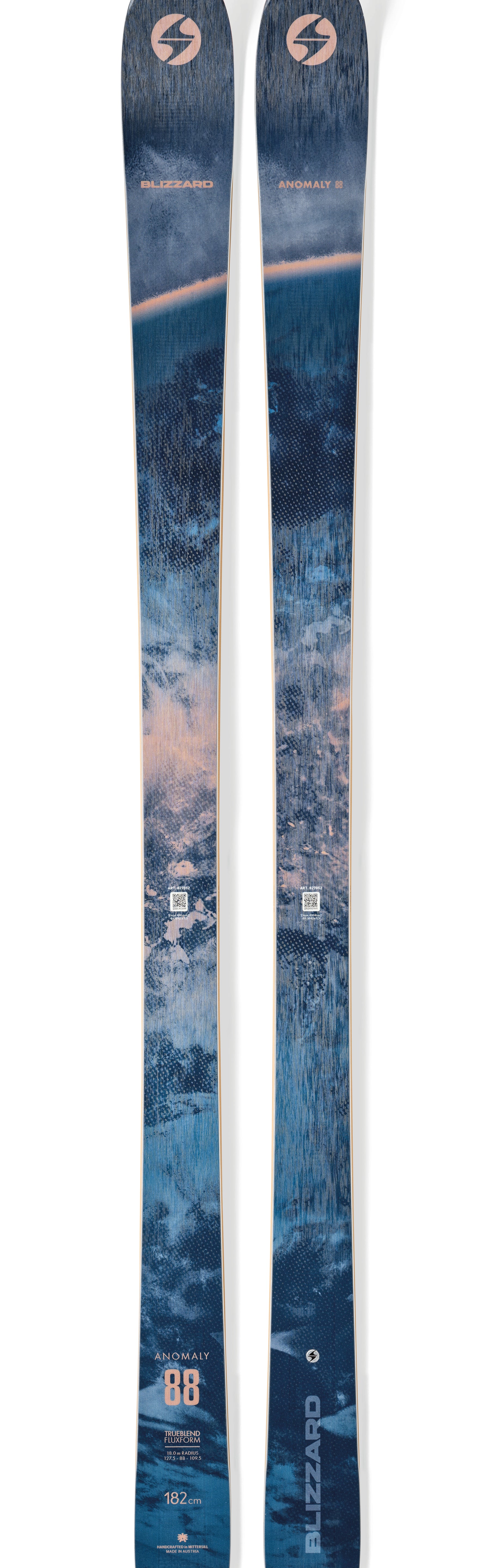 Blizzard Anomaly 88 skis in blue with white tips and orange graphics