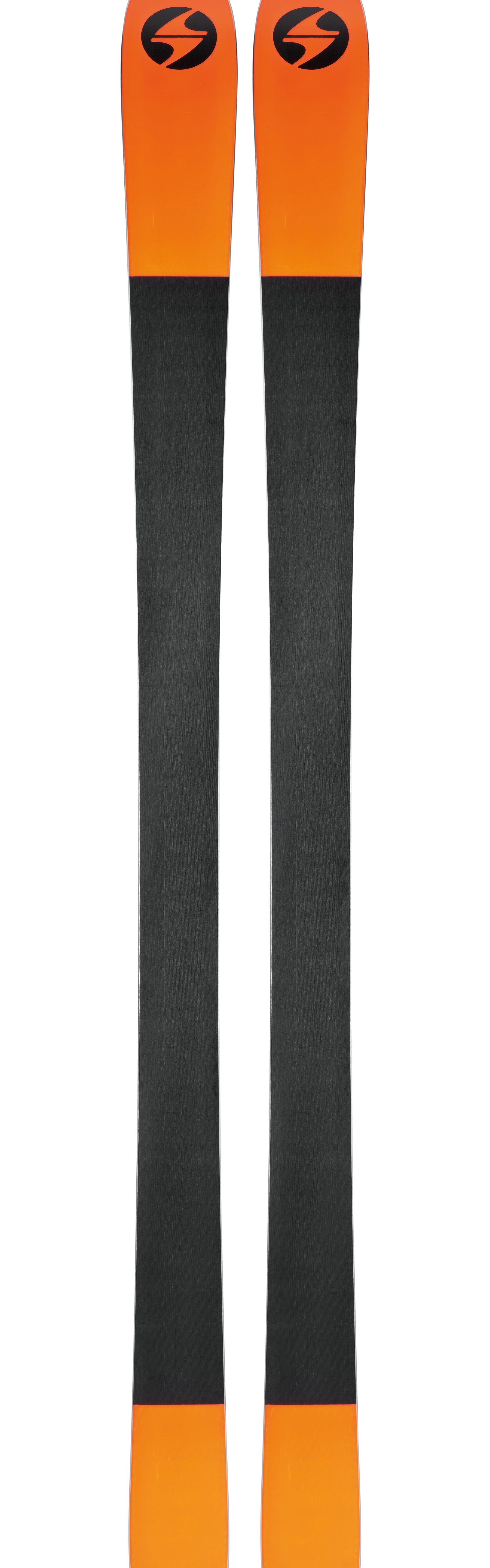 Blizzard Anomaly 88 skis with orange tops and dark bases, bold graphics